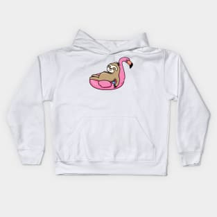 A lazy sloth floating on a flamingo Kids Hoodie